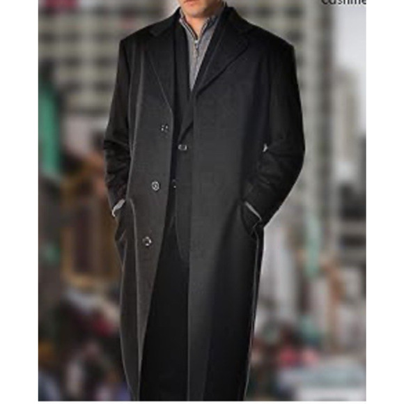 Cezani Italian Cashmere Trench Over Pea Long Dress Car Coat Black Men 46 - Picture 7 of 12
